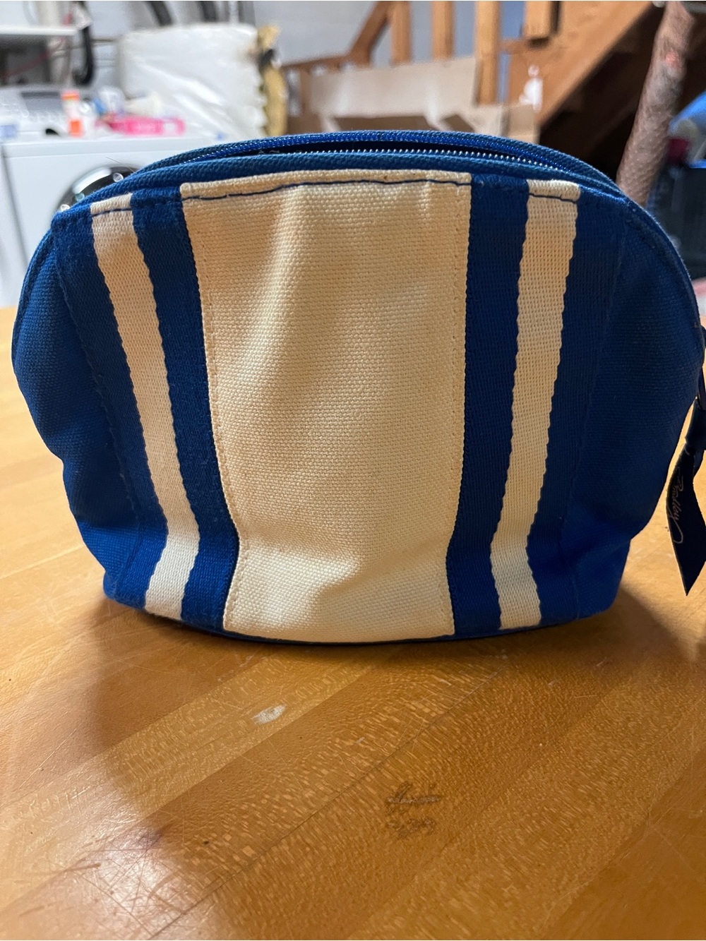 Vera Bradley Blue and Cream Striped Cosmetic Pouch